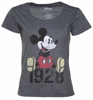 Women's Charcoal Marl Disney Mickey Mouse 1928 Slouchy T-Shirt Women's Charcoal Marl Disney Mickey Mouse 1928 Slouchy T-Shirt