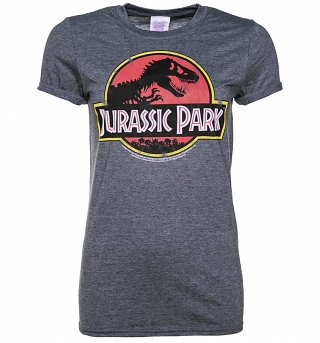 Women's Charcoal Marl Jurassic Park Logo Boyfriend T-Shirt Women's Charcoal Marl Jurassic Park Logo Boyfriend T-Shirt