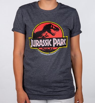 Women's Charcoal Marl Jurassic Park Logo Boyfriend T-Shirt