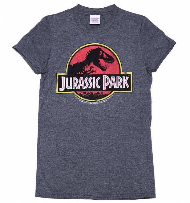 Women's Charcoal Marl Jurassic Park Logo Boyfriend T-Shirt Women's Charcoal Marl Jurassic Park Logo Boyfriend T-Shirt