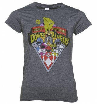 Women's Charcoal Marl Retro Power Rangers T-Shirt Women's Charcoal Marl Retro Power Rangers T-Shirt