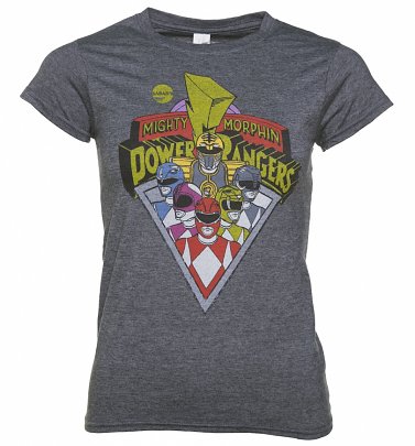 Women's Charcoal Marl Retro Power Rangers T-Shirt Women's Charcoal Marl Retro Power Rangers T-Shirt
