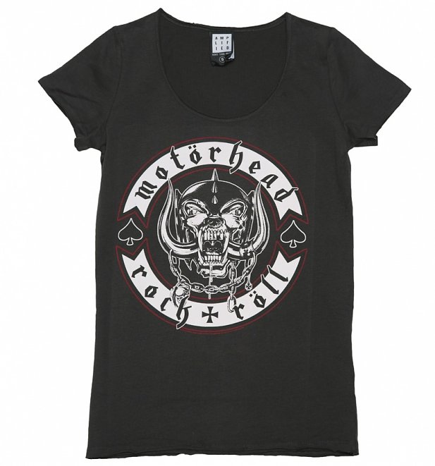 Women's Charcoal Motorhead Biker Badge T-Shirt from Amplified Women's Charcoal Motorhead Biker Badge T-Shirt from Amplified