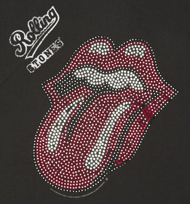 Women's Charcoal Rolling Stones Red and Silver Diamante Tongue T-Shirt from Amplified Women's Charcoal Rolling Stones Red and Silver Diamante Tongue T-Shirt from Amplified