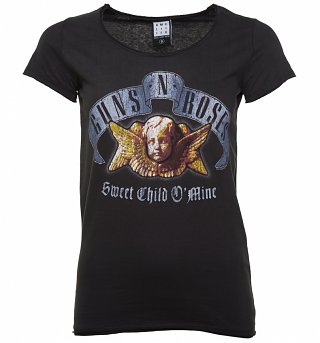 Women's Charcoal Guns N Roses Sweet Child O' Mine Angel T-Shirt from Amplified Women's Charcoal Guns N Roses Sweet Child O' Mine Angel T-Shirt from Amplified