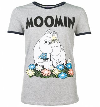 Women's Classic Moomins Grey And Navy Ringer T-Shirt Women's Classic Moomins Grey And Navy Ringer T-Shirt