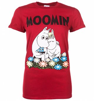 Women's Classic Moomins Red Marl Boyfriend Fit T-Shirt With Rolled Sleeves Women's Classic Moomins Red Marl Boyfriend Fit T-Shirt With Rolled Sleeves