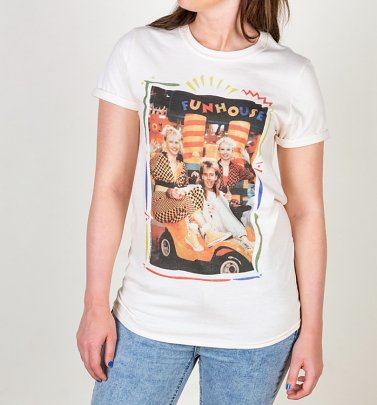 Women's Classic Pat Sharp Fun House Natural Rolled Sleeve Boyfriend T-Shirt Women's Classic Pat Sharp Fun House Natural Rolled Sleeve Boyfriend T-Shirt