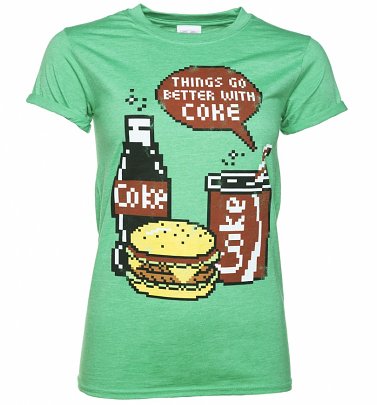 Women's Coca-Cola Pixels Heather Green Boyfriend Fit T-Shirt With Rolled Sleeves Women's Coca-Cola Pixels Heather Green Boyfriend Fit T-Shirt With Rolled Sleeves