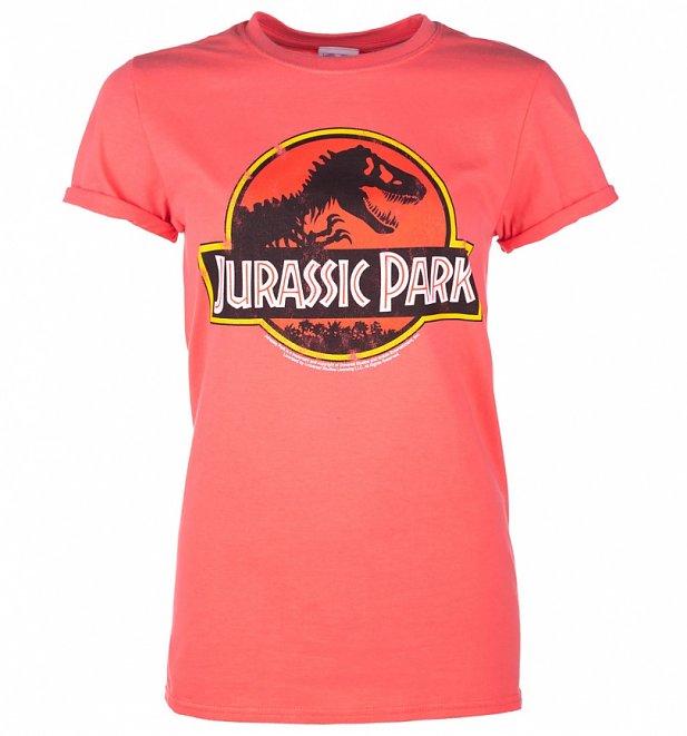 Women's Coral Jurassic Park Logo Boyfriend T-Shirt Women's Coral Jurassic Park Logo Boyfriend T-Shirt