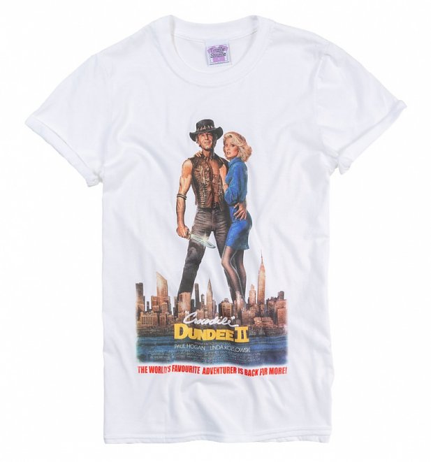 Women's Crocodile Dundee II Movie Poster White Boyfriend Fit Rolled Sleeve T-Shirt Women's Crocodile Dundee II Movie Poster White Boyfriend Fit Rolled Sleeve T-Shirt