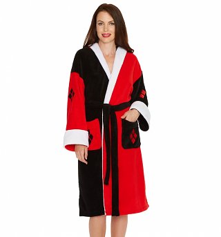 Women's DC Comics Black And Red Harley Quinn Hooded Costume Dressing Gown Women's DC Comics Black And Red Harley Quinn Hooded Costume Dressing Gown