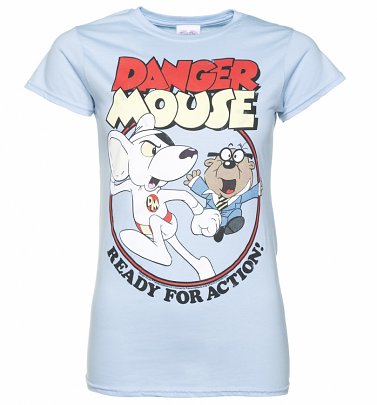 Women's Danger Mouse Ready For Action Light Blue T-Shirt Women's Danger Mouse Ready For Action Light Blue T-Shirt