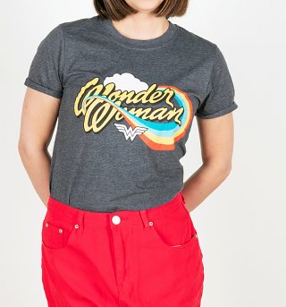 Women's Dark Grey Marl Wonder Woman Rainbow Oversized DC Comics T-Shirt Women's Dark Grey Marl Wonder Woman Rainbow Oversized DC Comics T-Shirt