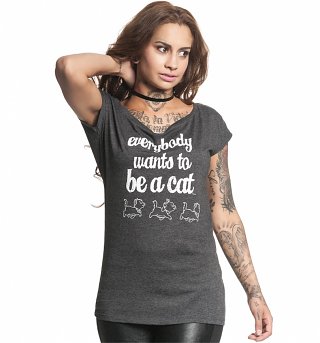 Women's Dark Grey Marl Everybody Wants To be A Cat Disney Aristocats Slouchy T-Shirt Women's Dark Grey Marl Everybody Wants To be A Cat Disney Aristocats Slouchy T-Shirt