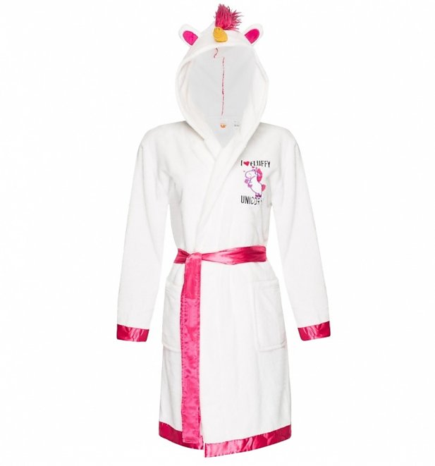 Women's Despicable Me Fluffy Unicorn Dressing Gown With Hood Ears And Horn