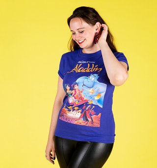 Women's Disney Aladdin Video Cover Cobalt Boyfriend T-Shirt Women's Disney Aladdin Video Cover Cobalt Boyfriend T-Shirt