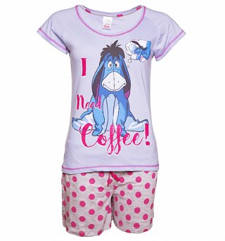Women's Disney Eeyore I Need Coffee Shortie Pyjamas Women's Disney Eeyore I Need Coffee Shortie Pyjamas