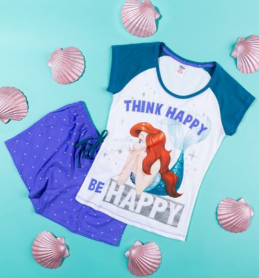 Women's Disney Little Mermaid Think Happy Be Happy Shortie Pyjamas Women's Disney Little Mermaid Think Happy Be Happy Shortie Pyjamas