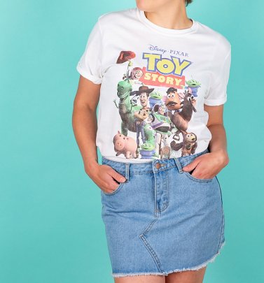 Women's Disney Toy Story Gang White Boyfriend Fit Rolled Sleeve T-Shirt Women's Disney Toy Story Gang White Boyfriend Fit Rolled Sleeve T-Shirt