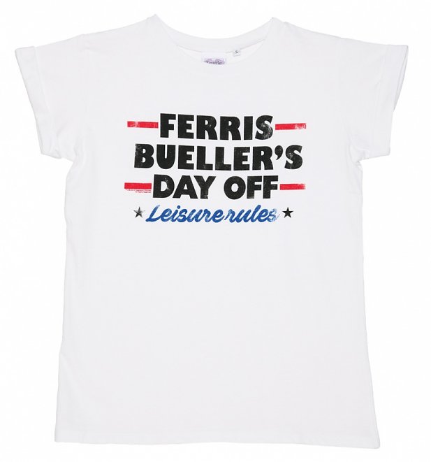 Women's Ferris Bueller Leisure Rules Rolled Sleeve Boyfriend T-Shirt Women's Ferris Bueller Leisure Rules Rolled Sleeve Boyfriend T-Shirt