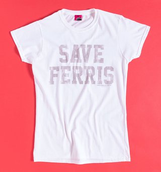 Women's Ferris Bueller Retro Save Ferris White Fitted T-Shirt Women's Ferris Bueller Retro Save Ferris White Fitted T-Shirt