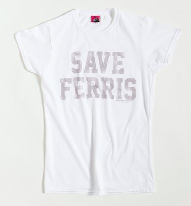 Women's Ferris Bueller Retro Save Ferris White Fitted T-Shirt Women's Ferris Bueller Retro Save Ferris White Fitted T-Shirt