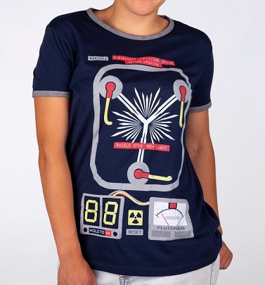Women's Flux Capacitor Navy And Grey Ringer T-Shirt Women's Flux Capacitor Navy And Grey Ringer T-Shirt