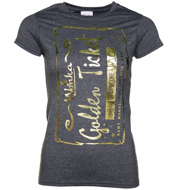 Women's Foil Print Golden Ticket Roald Dahl T-Shirt Women's Foil Print Golden Ticket Roald Dahl T-Shirt