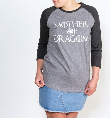 Women's Game Of Thrones Inspired Mother Of Dragons Heather Grey And Dark Grey Baseball Shirt Women's Game Of Thrones Inspired Mother Of Dragons Heather Grey And Dark Grey Baseball Shirt