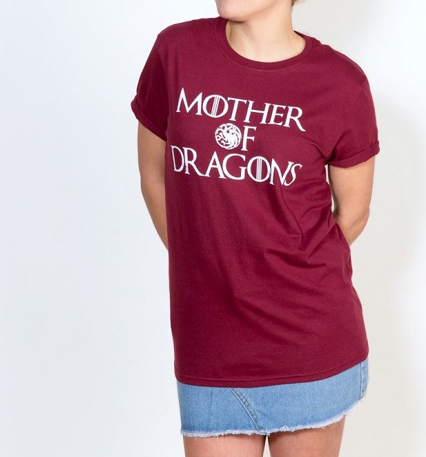 Women's Game Of Thrones Inspired Mother Of Dragons Maroon Boyfriend Fit Rolled Sleeve T-Shirt Women's Game Of Thrones Inspired Mother Of Dragons Maroon Boyfriend Fit Rolled Sleeve T-Shirt