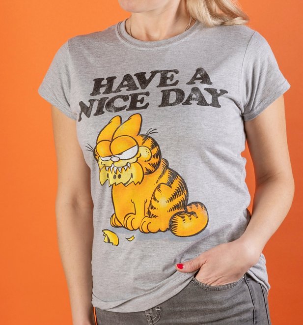Women's Garfield Have A Nice Day Grey Marl Fitted T-Shirt