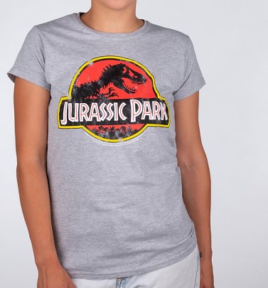 Women's Grey Jurassic Park Logo T-Shirt Women's Grey Jurassic Park Logo T-Shirt