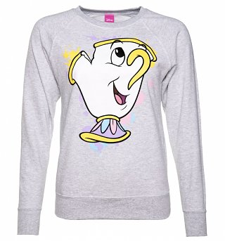 Women's Grey Marl Beauty And The Beast Disney Chip Splatter Sweater Women's Grey Marl Beauty And The Beast Disney Chip Splatter Sweater