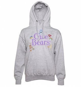 Women's Grey Marl Care Bears Logo with Badges Hoodie Women's Grey Marl Care Bears Logo with Badges Hoodie