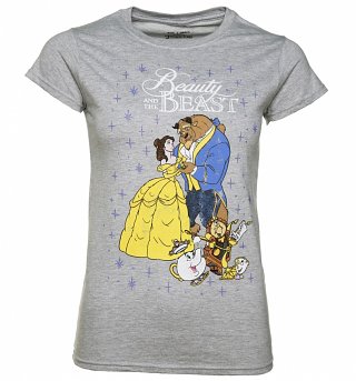 Women's Grey Marl Classic Disney Beauty And The Beast T-Shirt Women's Grey Marl Classic Disney Beauty And The Beast T-Shirt