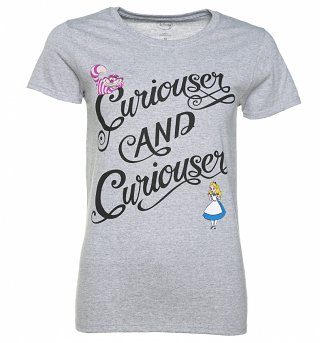 Women's Grey Marl Disney Alice In Wonderland Curiouser and Curiouser T-Shirt Women's Grey Marl Disney Alice In Wonderland Curiouser and Curiouser T-Shirt