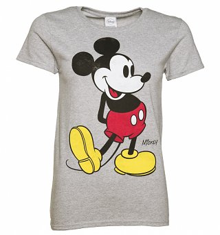 Women's Grey Marl Disney Classic Mickey Mouse T-Shirt Women's Grey Marl Disney Classic Mickey Mouse T-Shirt