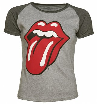 Women's Grey Marl Rolling Stones Tongue Baseball T-Shirt Women's Grey Marl Rolling Stones Tongue Baseball T-Shirt