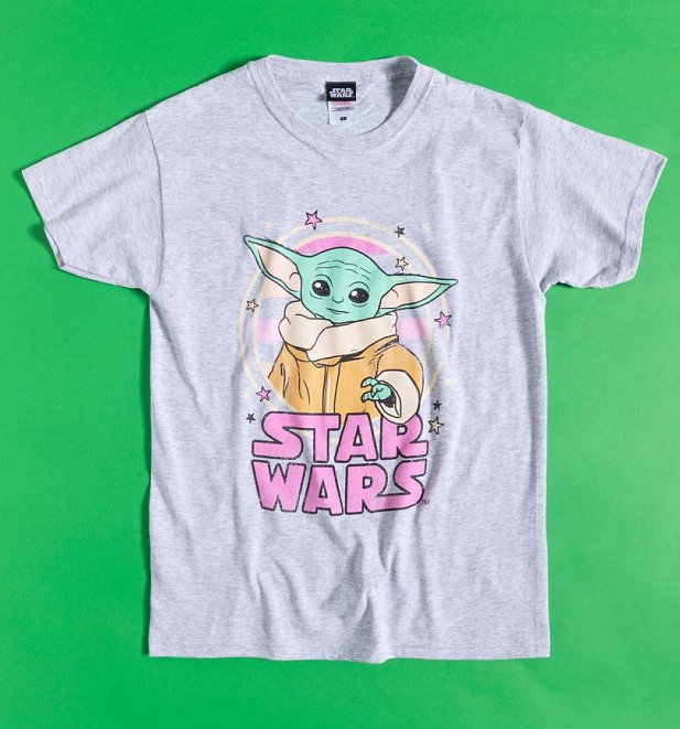 Women's Grey Marl Star Wars Mandalorian Baby Yoda Starry Child T-Shirt