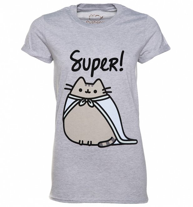 Women's Grey Marl Super Pusheen Rolled Sleeve Boyfriend T-Shirt Women's Grey Marl Super Pusheen Rolled Sleeve Boyfriend T-Shirt