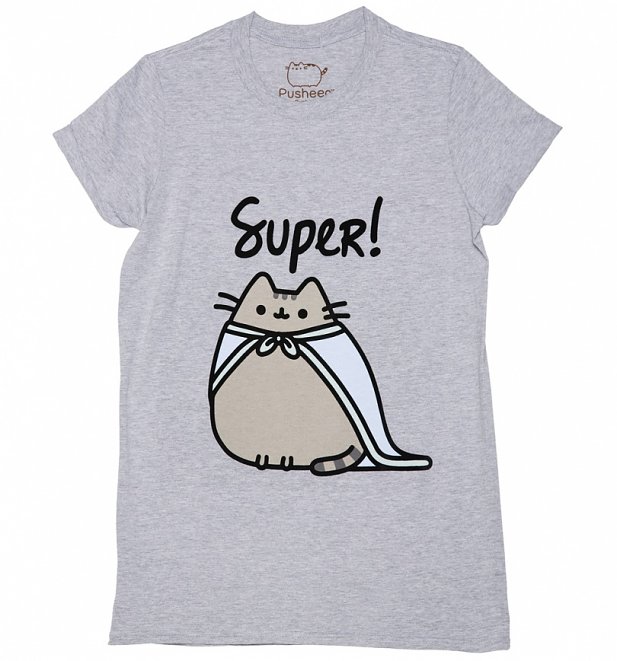 Women's Grey Marl Super Pusheen Rolled Sleeve Boyfriend T-Shirt Women's Grey Marl Super Pusheen Rolled Sleeve Boyfriend T-Shirt