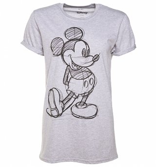 Women's Grey Marl Vintage Disney Mickey Mouse Sketch Rolled Sleeve T-Shirt Women's Grey Marl Vintage Disney Mickey Mouse Sketch Rolled Sleeve T-Shirt
