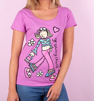 Women's Groovy Chick Heather Orchid Scoop Neck T-Shirt Women's Groovy Chick Heather Orchid Scoop Neck T-Shirt