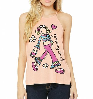 Women's Groovy Chick Peach High Neck Tank Women's Groovy Chick Peach High Neck Tank
