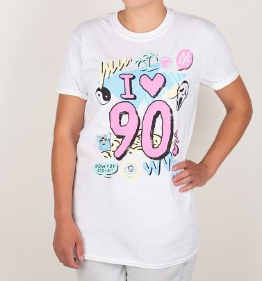 Women's I Heart 90s White Boyfriend Fit Rolled Sleeve T-Shirt Women's I Heart 90s White Boyfriend Fit Rolled Sleeve T-Shirt