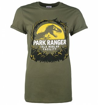 Women's Jurassic Park Isla Nublar Facility Military Green Boyfriend Fit T-Shirt With Rolled Sleeves Women's Jurassic Park Isla Nublar Facility Military Green Boyfriend Fit T-Shirt With Rolled Sleeves