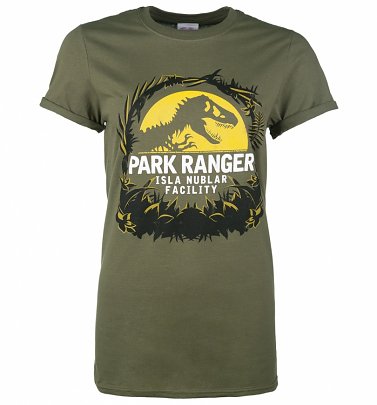 Women's Jurassic Park Isla Nublar Facility Military Green Boyfriend Fit T-Shirt With Rolled Sleeves Women's Jurassic Park Isla Nublar Facility Military Green Boyfriend Fit T-Shirt With Rolled Sleeves