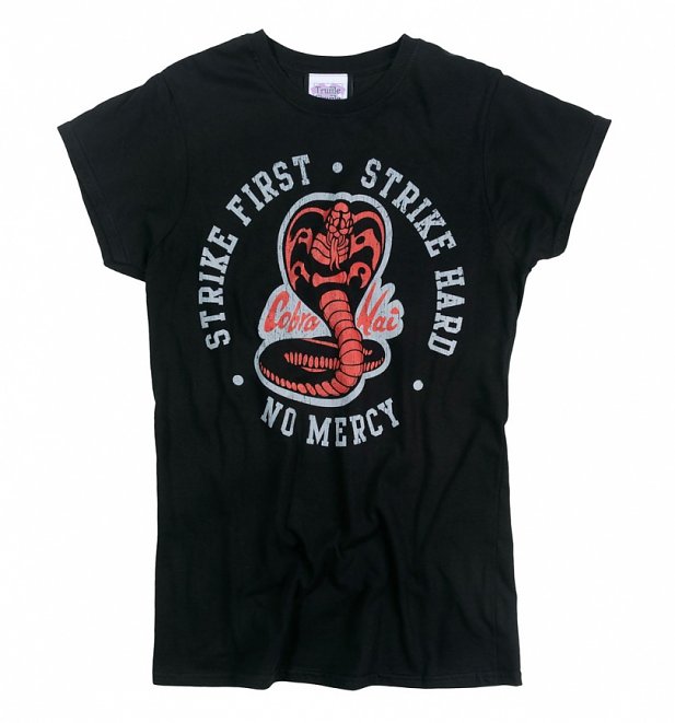 Women's Karate Kid Strike First Strike Hard Black T-Shirt Women's Karate Kid Strike First Strike Hard Black T-Shirt