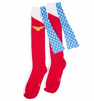 Women's Knee High Wonder Woman Socks With Cape Women's Knee High Wonder Woman Socks With Cape
